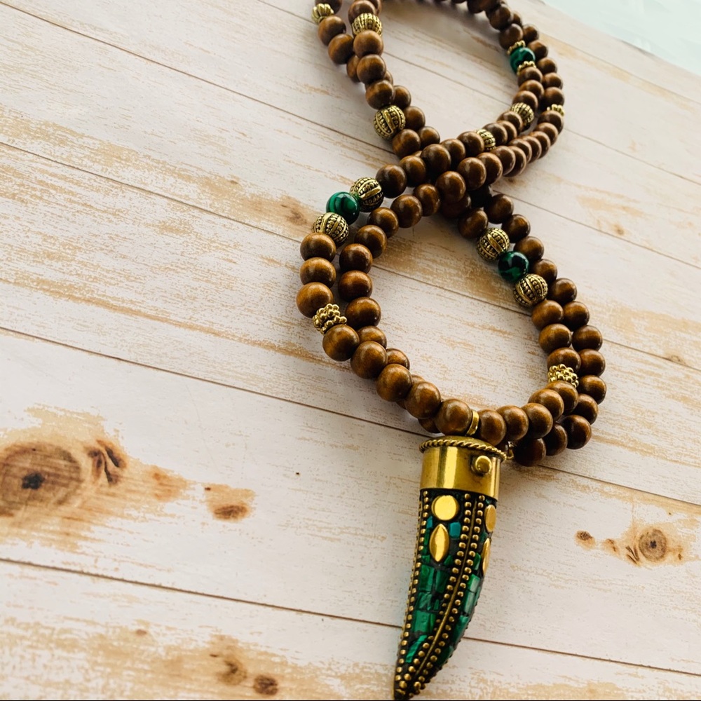 ({Sold})Tibetan Horn Boho Necklace Malachite Heal